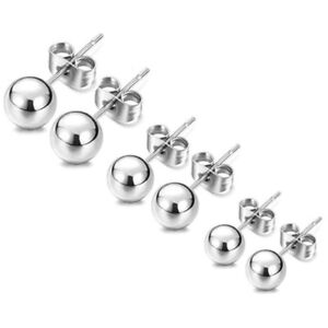 6 Pcs Silver Studs Earrings for Women Miss Spherical Prevent