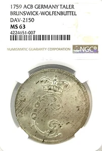 German States Brunswick-Wolfenbuttel 1759 Taler Coin Thaler NGC MS 63 F.STG/STG - Picture 1 of 3