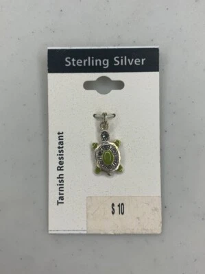Colgante de plata de ley 925 esmalte verde marcasita tortuga marina 3D dije -3,4 g Foto 1 de 4