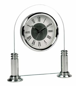 MANTEL CLOCK POLISHED METAL CLEAR GLASS TRADITIONAL OFFICE TABLE DESK  - Picture 1 of 1