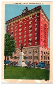 Cartolina d'epoca in lino Monticello Hotel Street View Charlottesville Virginia UNP - Foto 1 di 2