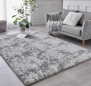 Shag Area Rug, 4'X6' Tie-Dyed Light Grey Indoor Ultra Soft Plush Rugs for Living - Picture 1 of 12