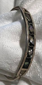 Vintage Taxco Mexico Sterling Silver Bracelet Mother Of Pearl Inlay Jewelry - Picture 1 of 6