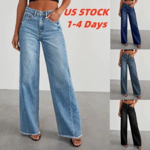 Fashion Casual High-Waisted Wide Leg - Women's Stretch Denim Jeans with Pockets - Picture 1 of 49
