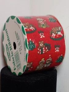 Berwick CHRISTMAS VINTAGE BEARS TREES CAROLERS Fabric Ribbon New 2 yards 2 1/4 w - Picture 1 of 16
