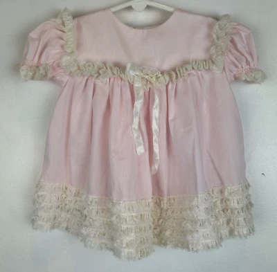 Vestido Bryan Bebé Niñas Talla M Rosa Blanco Encaje Volantes 12 Meses Foto 1 de 4