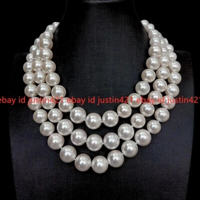 Collar graduado de perlas con concha de mar blanco de 3 filas de 6-14 mm joyería de varias capas Foto 1 de 4