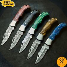 10 PCS LOT Custom Handmade Damascus Folding Pocket Knife 6.5"