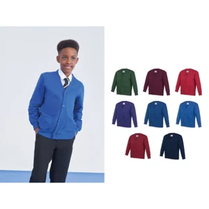 AWDis Academy Kids cardigan (AC002J) - Boy Girl Plain Uniform Cardigan Jumper - Picture 1 of 23