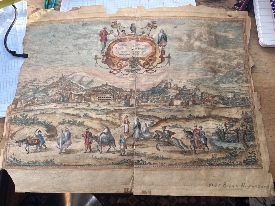 Mapa de ciudad Braun & Hogenberg 1657 coloreado a mano grabado Civitates Orbis Terrarum Foto 1 de 4