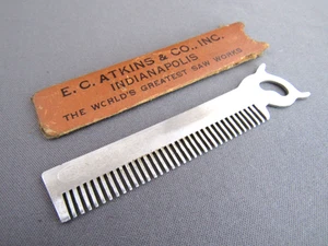 ANTIQUE E C ATKINS & CO. INDIANAPOLIS SAW WORKS ADVERTISING MUSTACHE COMB - Picture 1 of 5