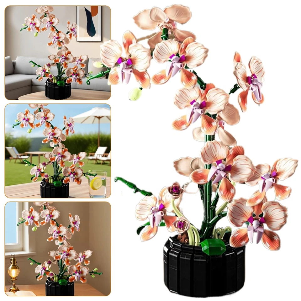 MARKENLOS 866 Stück Orchidee Bausteine Blume Set Klemmbausteine Bouquet Pflanze Modell