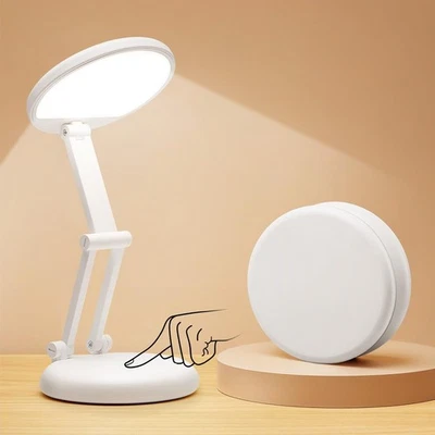 PIKOY Small Table Lamp Dimmable, Rechargeable+Portable+Foldable Battery White