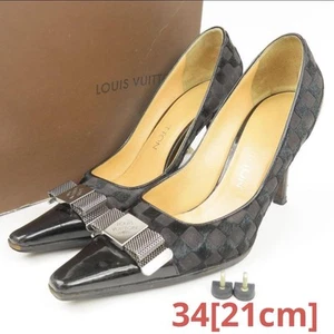 LOUIS VUITTON Harako Pumps Leather Damier Sauvage US5 Black From Japan y6878 - Picture 1 of 10