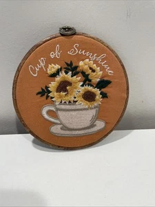 Cup Of Sunshine Embroidery Coffee Cup With Sunflowers Craft Farmhouse Wall Decor - Picture 1 of 7