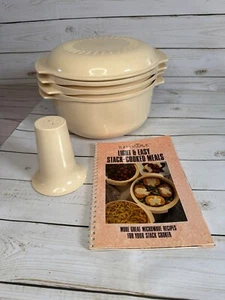Vintage Tupperware 5-Piece Almond Stacking Steamer Set Strainer Cone Lid & Book - Imagen 1 de 18