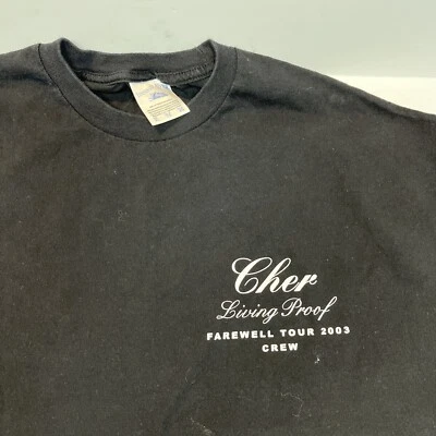 PREWORN MINT 2003 CHER LIVING PROOF FAREWELL TOUR "CREW" T-SHIRT BLACK SIZE XL - Image 1 of 4