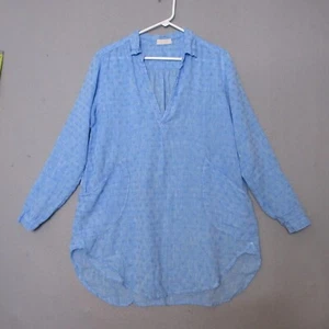 CP Shades Top Tunic Women XS Teton Blue Floral Linen Lagenlook Popover Pockets - Picture 1 of 12