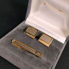 Christian Dior Cufflinks & Tie Clip square gold silver dot w/ box