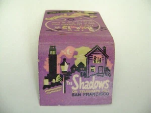 1-Feature Match Book, "THE SHADOWS RESTAURANT", San Francisco,  missing matches - Picture 1 of 3