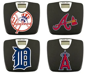 MLB BLACK BATHROOM DIGITAL SCALE BASEBALL LOGO TEAM THEMED WEIGHT SCALE POUNDS  - Picture 1 of 13