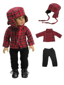 Vestiti bambola ragazzo 18" pantaloni camicia nera rosso legno Jack cappello adatto AG Boy Dolls - Foto 1 di 4