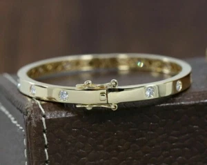 3CT Round Cut  14K Yellow Gold Plated Diamond Lab-Created Women Bangle Bracelet - Picture 1 of 4