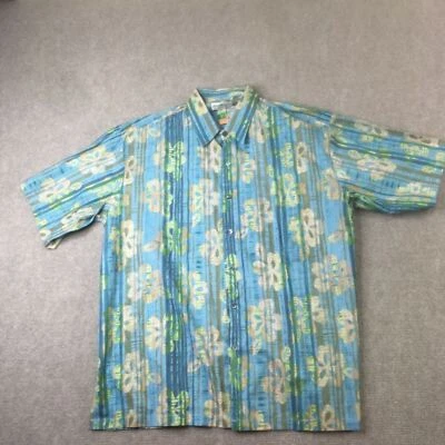Norm Thompson Shirt Mens Blue Green Extra Large Hawaiian Button Made In USA - Image 1 of 4