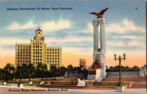 Postkarte Maine Monument National Hotel Havanna Kuba Leinen unbesendet - Bild 1 von 2