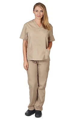 Conjunto de top y pantalones exfoliante médico unisex hombres mujeres uniformes naturales hospital enfermería Foto 1 de 4