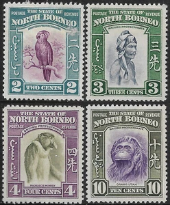 North Borneo 1939 part set 4 of 15 sg 304-6,9 MH Pictorial Definitives - Picture 1 of 2