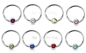 2pcs. 20G 5/16" Surgical Steel Captive Bead Ring with Gem Ball Nose Ring Earring - Picture 1 of 2