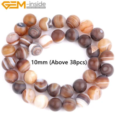 Cuentas redondas de ágata marrón escarcha con bandas para hacer joyas 15" 6 mm 8 mm 10 mm Foto 1 de 4