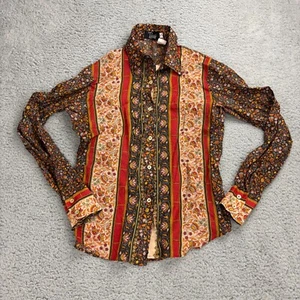Camisa Tucci Mujer Marrón Floral Manga Larga Abotonada India Talla 13/14 De Colección - Imagen 1 de 7