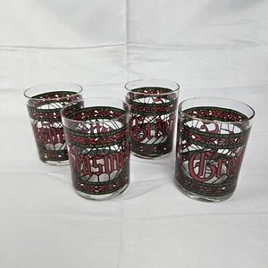 Vintage Houze Seasons Greetings Christmas Stained Glass Glasses 12 oz Set Of 4 - Bild 1 von 14