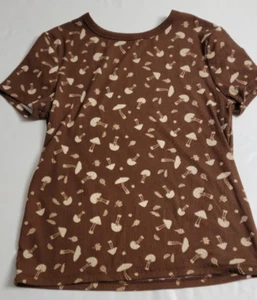 No Boundaries Junior Women Brown Ribbed Mushroom Design T-Shirt Size L (11-13) - Picture 1 of 5