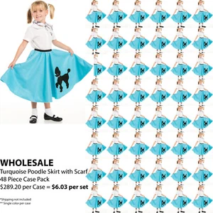 Turquoise Poodle Skirt for Youth Girls with Scarf ~ WHOLESALE 48 Piece Case Pack - Picture 1 of 5