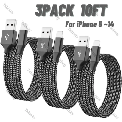 Braided USB Fast Charger Cable Charging Cord For iPhone 14 13 12 11 X XR 8 7 6 - Image 1 of 4