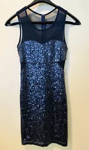 FOREVER 21 cocktail sheer top sleeveless fully-lined navy sequins dress size XS - Picture 1 of 7