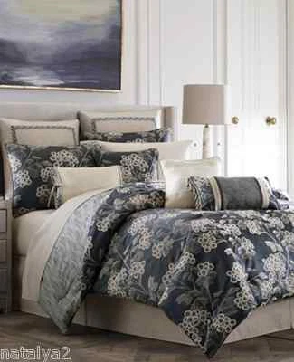 Croscill Paloma Queen COMFORTER Shams Bedskirt Set PILLOWS 6PC Set Dark Blue - Image 1 of 2