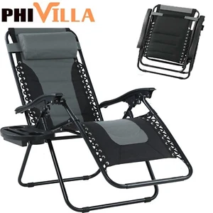 2 Piece Zero Gravity Chair Outdoor Folding Patio Lounge Recliner w/ Cup Holder - Picture 1 of 11