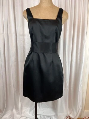 Aqua Bloomingdales LBD Black Satin Sleeveless Bow Back Short Dress NWT SZ 8 - Image 1 of 4