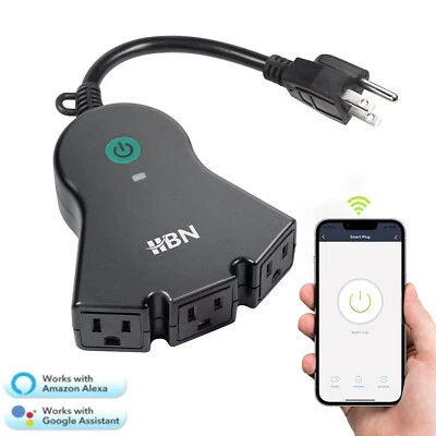 Plugue inteligente Wi-Fi externo HBN com 3 tomadas independentes, voz e controle remoto - Imagem 1 de 4