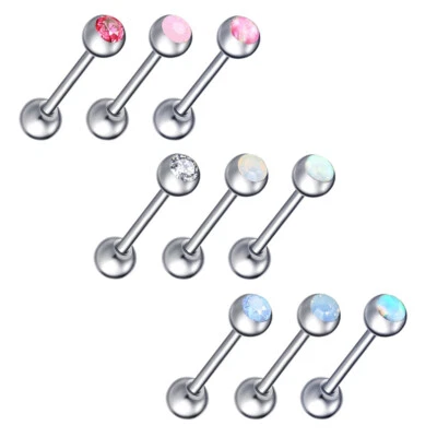 Набор ювелирных изделий из хирургической стали с фианитами хрустальный опал штанга штанга соски пирсинг 3 шт. - Изображение 1 из 4