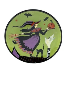 Rare ENCHANTED HALLOWEEN Susan Winget Dancing Witch Pumpkin Ghost Plate Green - Picture 1 of 13