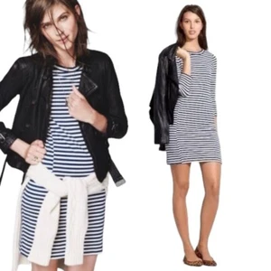 MADEWELL Striped Shirt Dress Shift 3/4 Sleeve Soft Blue Nautical Cozy Medium - Picture 1 of 11