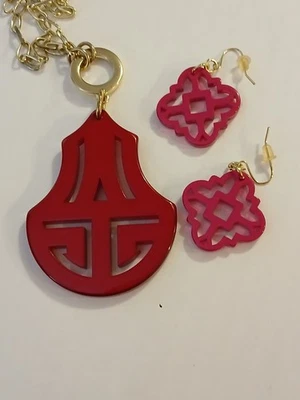 Zenzii Necklace And Earrings Acrylic 21" Long Gold Tone Casual Statement... - Image 1 of 4