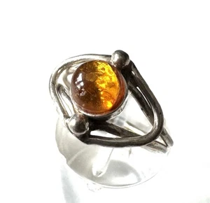 Anillo mujer vintage plata 925 ámbar cabujón talla 54 ¡con sellos maestros! - Imagen 1 de 20