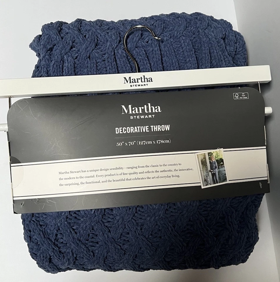 "Colección Martha Stewart GRUESO Cable Tejido Decorativo Tiro Azul 50"" x 70""" Foto 1 de 4