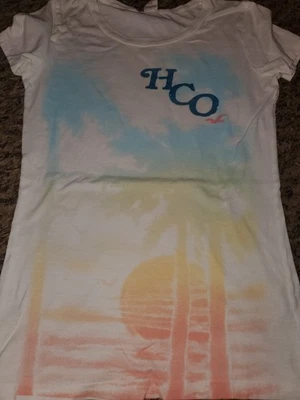 Camisa Hollister Mujer y2k Talla Mediana Blanca Con Palmera Foto 1 de 3